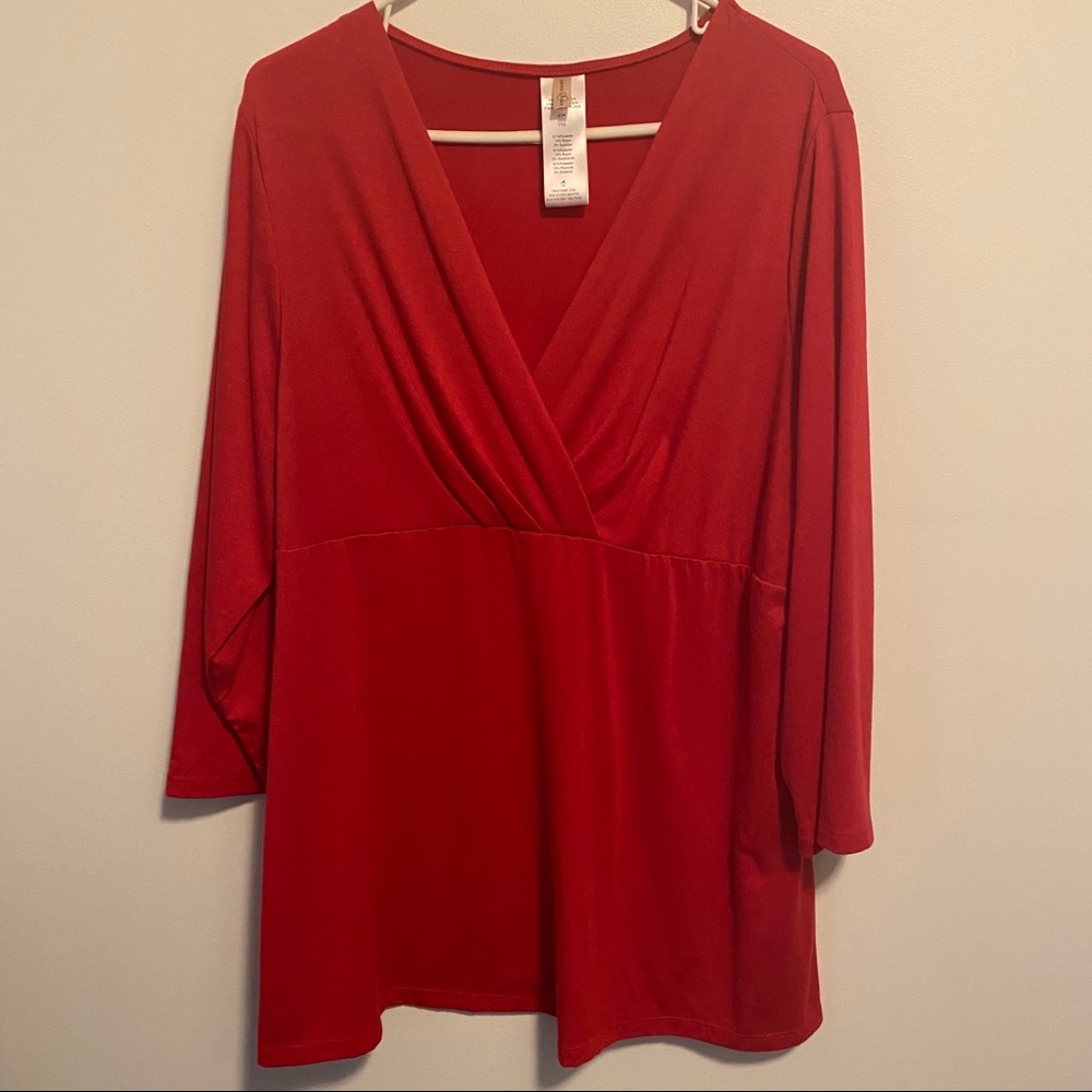 Rhonda Shear red v neck blouse